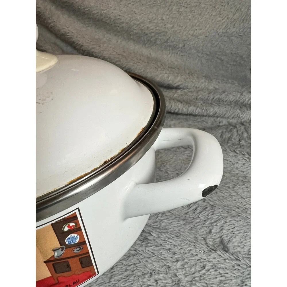 Villeroy & Boch Naif‎ Enamel Pot w/ Lid Double Handle Folk Art Laplau Germany